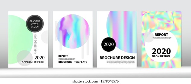 Holographic Gradient Vector Background. Iridescent Gradient Overlay Holograph Defocused Cover.  Dreamy Holo Bright Trendy Layout. Hologram Minimal Light Covers Set. Rainbow Magazine Print Template.