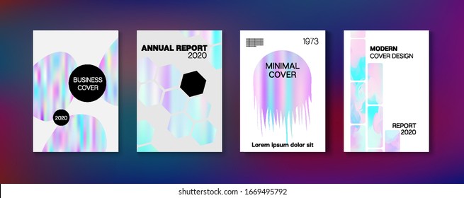 Holographic Gradient Vector Background. Iridescent Gradient Overlay Holograph Unfocused Cover.  Rainbow Magazine Print Template. Dreamy Holo Bright Trendy Layout. Hologram Business Soft Covers Set.