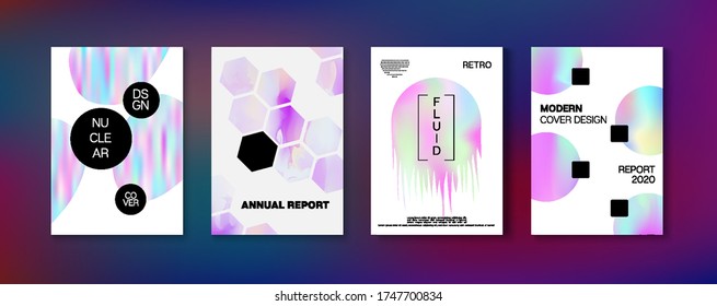 Holographic Gradient Vector Background. Iridescent Gradient Overlay Holograph Defocused Cover.  Liquid Holo Bright Trendy Layout. Hologram Business Soft Covers Set. Rainbow Magazine Print Template.