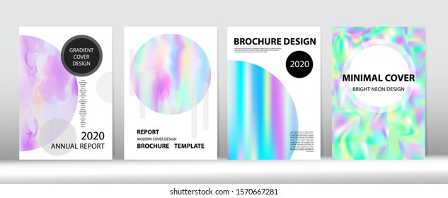Holographic Gradient Vector Background. Liquid Holo Bright Trendy Layout. Pearlescent Gradient Overlay Holograph Unfocused Cover.  Hologram Minimal Light Covers Set. Rainbow Magazine Print Template.