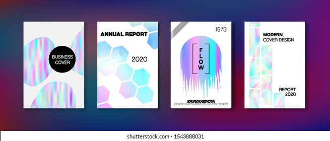 Holographic Gradient Vector Background. Pearlescent Gradient Overlay Holograph Unfocused Cover.  Fluid Holo Bright Trendy Layout. Rainbow Magazine Print Template. Hologram Business Soft Covers Set.