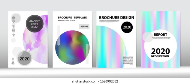 Holographic Gradient Vector Background. Pearlescent Gradient Overlay Holograph Unfocused Cover.  Rainbow Magazine Print Template. Dreamy Holo Bright Trendy Layout. Hologram Minimal Light Covers Set.
