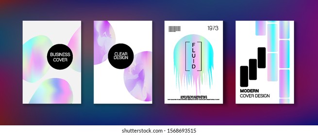 Holographic Gradient Vector Background. Rainbow Magazine Print Template. Fluid Holo Bright Trendy Layout. Hologram Business Soft Covers Set. Fluorescent Gradient Overlay Holograph Defocused Cover. 