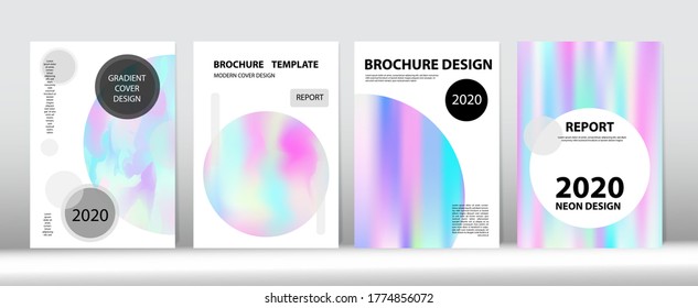 Fondo del vector de gradiente holográfico. Plantilla de impresión de la revista Rainbow. Juego de tapas mínimas de la luz del holograma. El Holo Líquido Brillante Diseño De Moda. Funda Desenfocada Del Holograma De Superposición De Gradiente Fluorescente. 