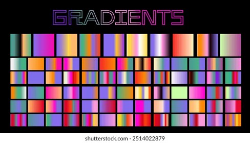 Holographic gradients of bright chrome metallic colors for design and vector illustrations.