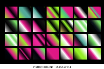 Holographic gradients of bright chrome metallic colors for design and vector illustrations.
