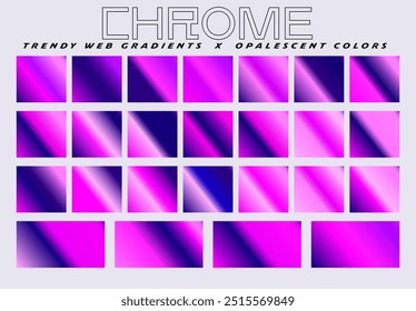 Gradientes holográficos de cores metálicas cromadas brilhantes para design e ilustrações vetoriais.