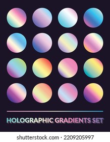 Holographic Gradients Set. Holographic Colors 90s 80s Retro Style Iridescent Linear Gradient