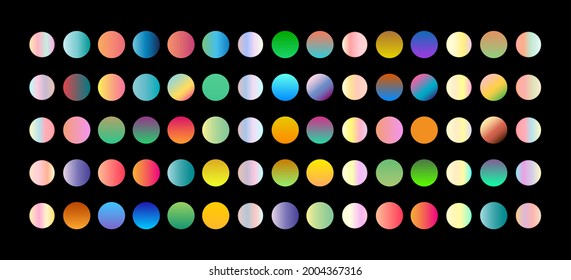 Holographic gradients set, globe keys set. Vector set of multicolored fluid gradients, colorful round buttons or vibrant color spheres, colorful smooth round buttons - Vector.