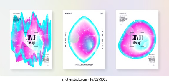 Holographic gradients. Starry science cover set with planets, sun, deep fluid light. Galaxy flyer with universe shapes and star dust.