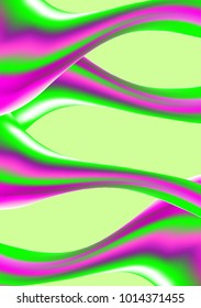 Holographic. Green and Pink Mesh Waves in Holographic Style. Illustration. Futuristic Holography. Holographic Liquid for Banner, Brochure Design, Web, Cover. Futuristic Abstraction. Colorful Gel.