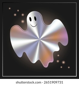 Holographic halloween ghost sticker. For design and decor, halloween sale and holiday. Vector image.