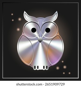 Holographic Halloween owl sticker. For design and decor, halloween sale and holiday. Vector image.