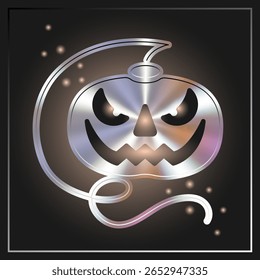 Holographic halloween pumpkin sticker. For design and decor, halloween sale and holiday. Vector image.