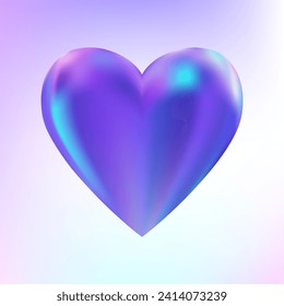 Holographic heart. Fluid liquid chrome heart shape. 3d y2k hologram love element. Metallic rainbow icon. Fantasy retro 80s, 90s texture. Iridescent, flowing gradient. Vector illustration EPS10.