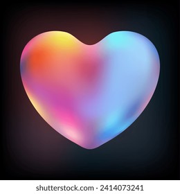 Holographic heart. Fluid liquid chrome heart shape. 3d y2k hologram love element. Metallic rainbow icon. Fantasy retro 80s, 90s texture. Iridescent, flowing gradient. Vector illustration EPS10.