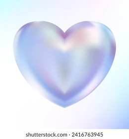 Holographic heart. Fluid liquid chrome heart shape. 3d y2k hologram love element. Metallic rainbow icon. Fantasy retro 80s, 90s texture. Iridescent, flowing gradient. Vector illustration EPS10.