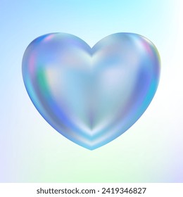 Holographic heart. Fluid liquid chrome heart shape. 3d y2k hologram love element. Metallic rainbow icon. Fantasy retro 80s, 90s texture. Iridescent, flowing gradient. Vector illustration EPS10.