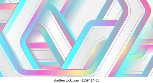 Holographic hexagons geometric abstract tech background. Vector art colorful design