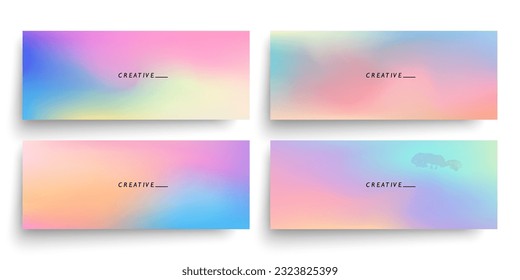 Holographic horizontal banners with soft color gradients. Light blurred abstract templates set for creative graphic design. Vector illustration.