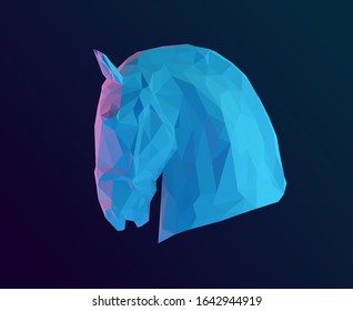 Holographic Horse Profile on Isolated Background. Vibrant Low Poly Vector 3D Rendering