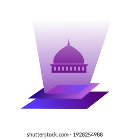 holographic illustration of mosque symbol, gradient light effect