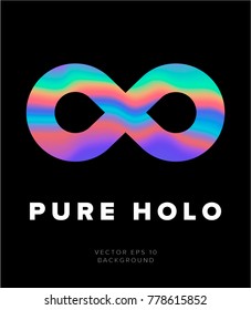 Holographic infinity symbol on black background. Vaporwave synthwave style, pastel colors.