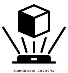 Holographic interface with geometric lines and floating data elements.