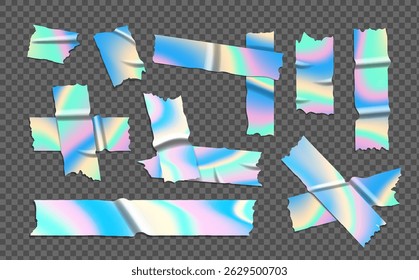 Fita adesiva iridescente holográfica com textura enrugada, scotch adesivo arco-íris Pearlescente com cores pastel macias. Fita de queima metálica tiras de folha iridescente