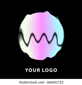 Holographic iridescent distorted sphere, abstract creative logotype.
