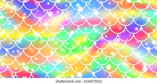 Escala de sirena de neón iridiscente holográfica sin fisuras. Fondo vectorial de gradiente de lámina borrosa. Holograma del arco iris kawaii con efecto galaxia. Girlie dulce unicornio fondo de un cuento de hadas.