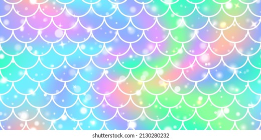 Holographic Iridescent Pastel Mermaid Scale Seamless Pattern. Blurred Foil Gradient Vector Background. Kawaii Rainbow Bokeh Hologram With Galaxy Effect. Girlie Sweet Unicorn Backdrop From Fairy Tale.