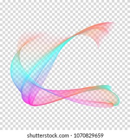 Holographic iridescent wavy transparent element.  Glowing vector light effect. Creative abstract rainbow shape for your beautiful design.