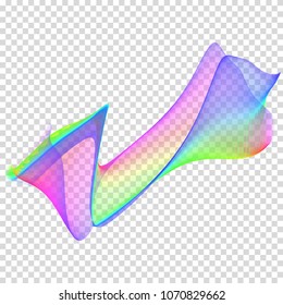 Holographic iridescent wavy transparent element.  Glowing vector light effect. Creative abstract rainbow shape for your beautiful design.