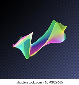 Holographic iridescent wavy transparent element.  Glowing vector light effect. Creative abstract rainbow shape for your beautiful design.