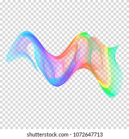 Holographic iridescent wavy transparent element. Glowing vector light effect. Creative abstract rainbow shape for your beautiful design.