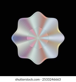 Holographic iridescent y2k sticker label with silver lines pattern wavy geometric shape vector isolated
