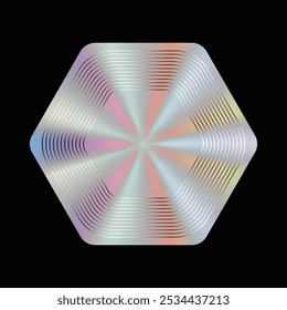 Holographic iridescent y2k sticker label with silver lines hexagon geometric shape vector isolated