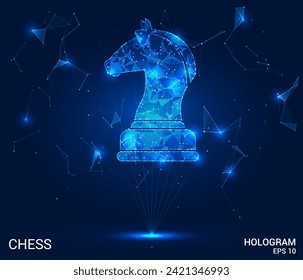 Movimiento Holográfico de Knight: Explore el futuro del ajedrez con este arte vectorial, que incluye un caballero holográfico. Una fascinante mezcla de tradición y tecnología en el tablero de ajedrez.