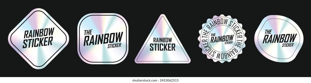 Holographic labels. Labels with holograms of different shapes. Sticker shapes for design layouts. Holographic textured stickers for tag preview, labels. Vector illustration