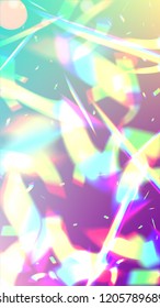 Holographic Light Glitch Effect. Iridescent Background. 
Vector Rainbow Gradient with Sunshine Glare.  
 Trendy Hologram Vector Background. Mesh Holographic Foil. Creative Festive Backdrop. 
