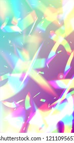 Holographic Light Glitch Effect. Iridescent Background.  Vector Rainbow Gradient with Sunshine Glare. Trendy Hologram Vector Background. Mesh Holographic Foil. Creative Festive Backdrop. 
