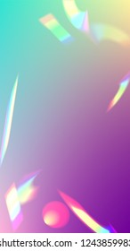 Holographic Light Glitch Effect. Iridescent Background. 
Vector Rainbow Gradient with Sunshine Glare.  
Mesh Holographic Foil. Trendy Hologram Vector Background. Creative Festive Backdrop. 

