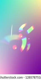 Holographic Light Glitch Effect. Iridescent Background. 
Vector Rainbow Gradient with Sunshine Glare.  Creative Festive Backdrop. Mesh Holographic Foil. Trendy Hologram Vector Background.
