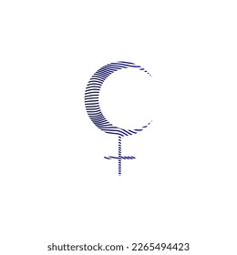 holographic lilith goddess tattoo symbol vector art design. Blue to black gradient lines style