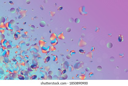 Holographic Liquid Art Vector Blue Background. Shape Holography Brochure. Light Memphis Blob Cover. Neon Graphic Placard.
