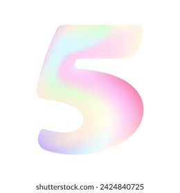 Holographic liquid number 5. Balloon in the shape of number five. Render of neon inflated iridescent number with rainbow effect.