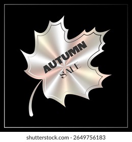 Holographic maple leaf sticker. Rainbow sticker for autumn sale. Vector image.