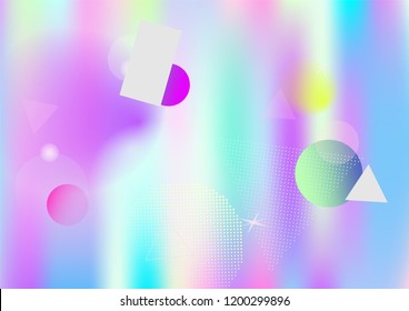 Holographic memphis business vector background. Gradient hipster horizontal color overlay. Geometric minimal corporate identity holograph pattern. Chaotic bauhaus funky falling memphis layout.