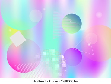 Holographic memphis business vector background. Horizontal hipster gradient color overlay. Minimal corporate identity geometric holograph pattern. Chaotic funky bauhaus falling memphis wallpaper.